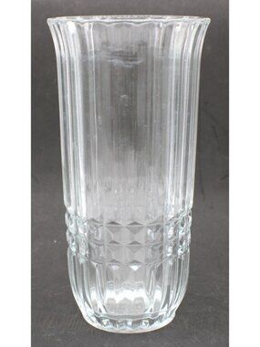Vintage FTDA Large Clear Glass Vase Diamond & Ribbed Pattern 8" Tall Made In USA